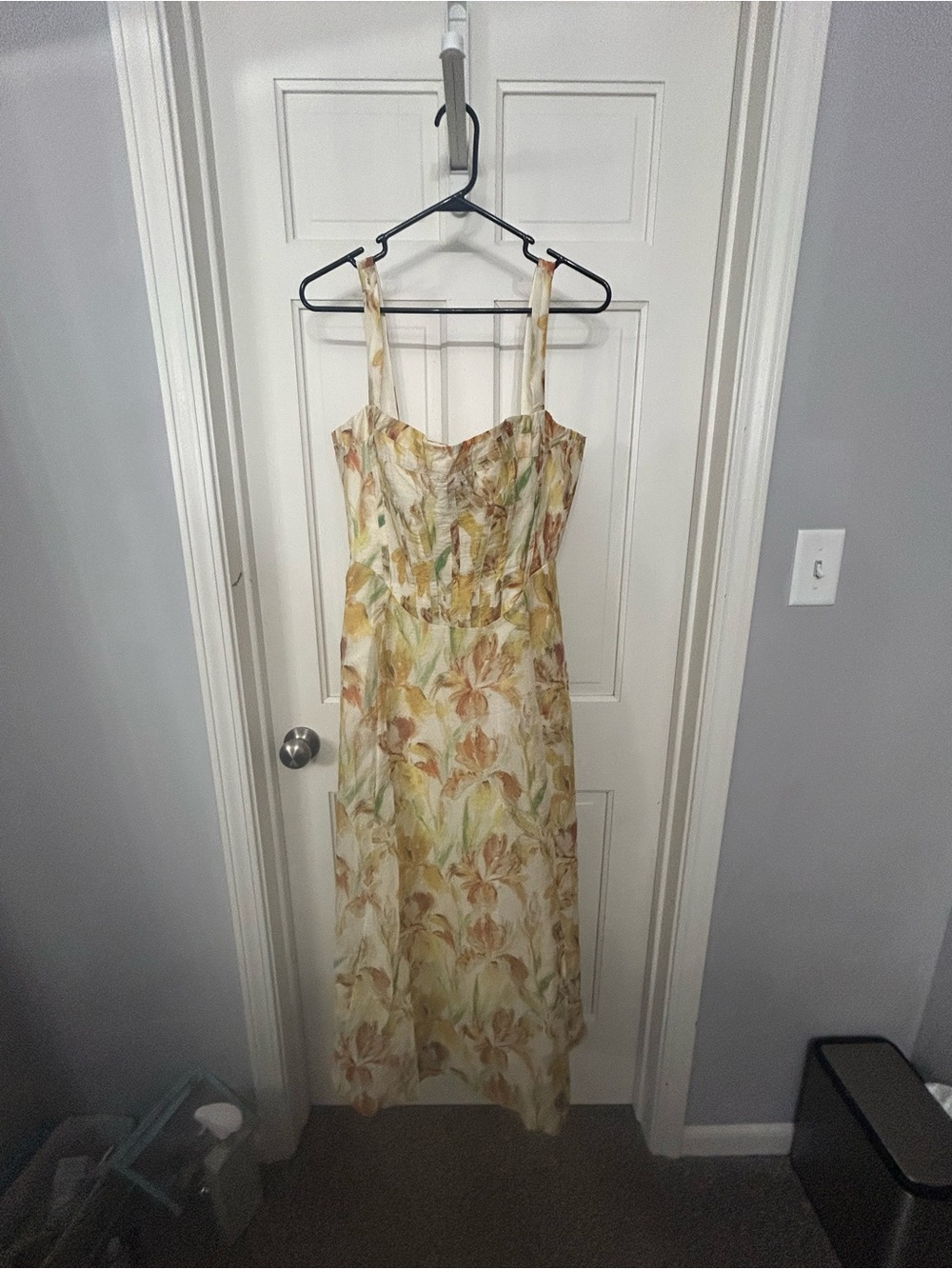 Bardot Cream Dress with Yellow and Brown Floral Print
